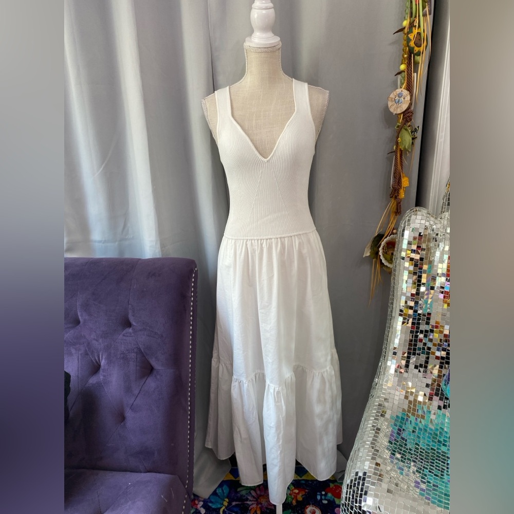 ❌SOLD❌ELAN RHODE TANK DRESS MIXED MEDIA TIERED STRETCH POCKETS WHITE LARGE - Picture 5 of 13